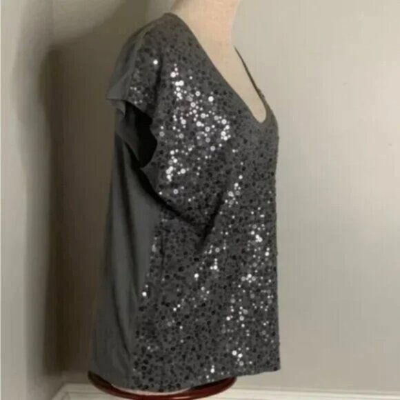 Garnet Hill Cap Sleeve Sequined Gray Cocktail Party Top Size Medium - Picture 4 of 7